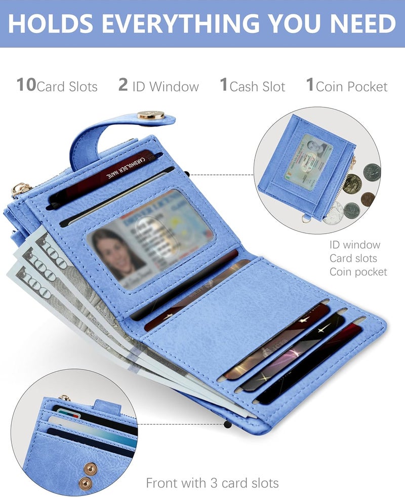 Sunpour Small Wristlet Wallets for Women Keychain Wristlet Wallet RFID Blocking Key Chain Wallet With Zipper Coin Pocket,2 Id Window (Blue) - Image 4